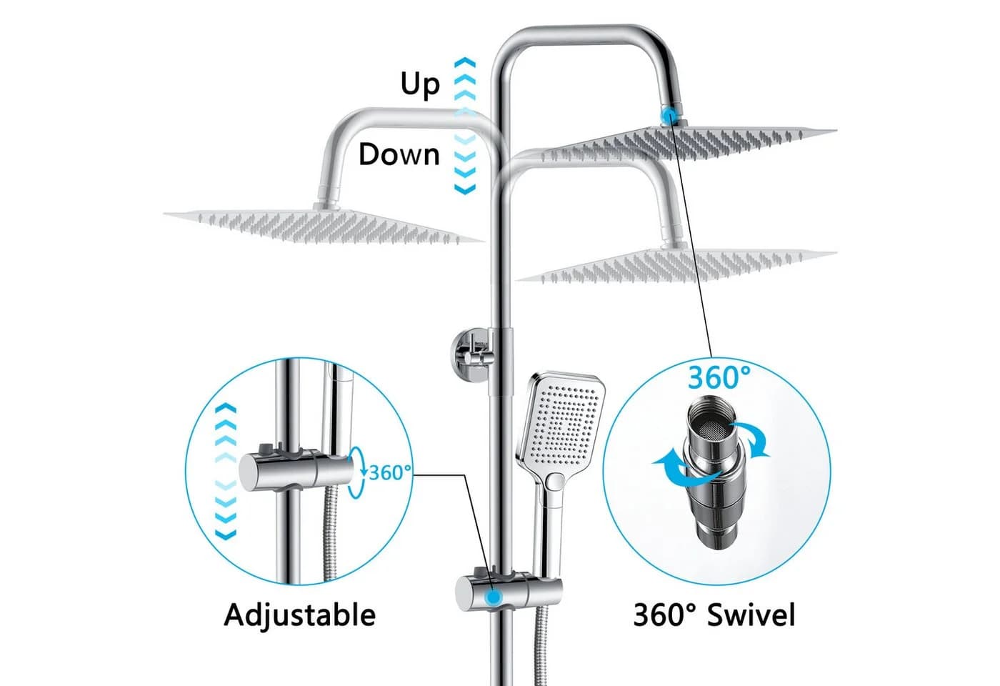 Duschparadies Thermostat-Duschset 30cm Kopfbrause Edelstahl Silber Schwarz - Bild 3