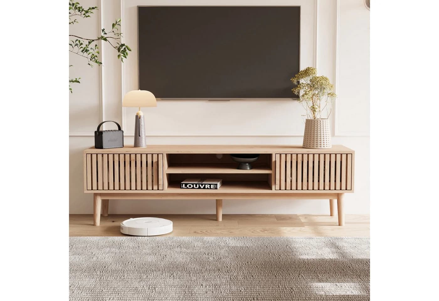 FUROKOY TV-Schrank Lowboard 2 Türen 2 Ablagefächer 150x40x48 cm - Bild 3