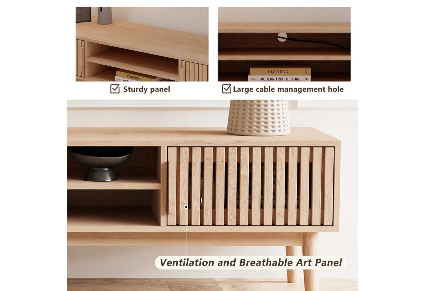 FUROKOY TV-Schrank Lowboard 2 Türen 2 Ablagefächer 150x40x48 cm - Bild 4