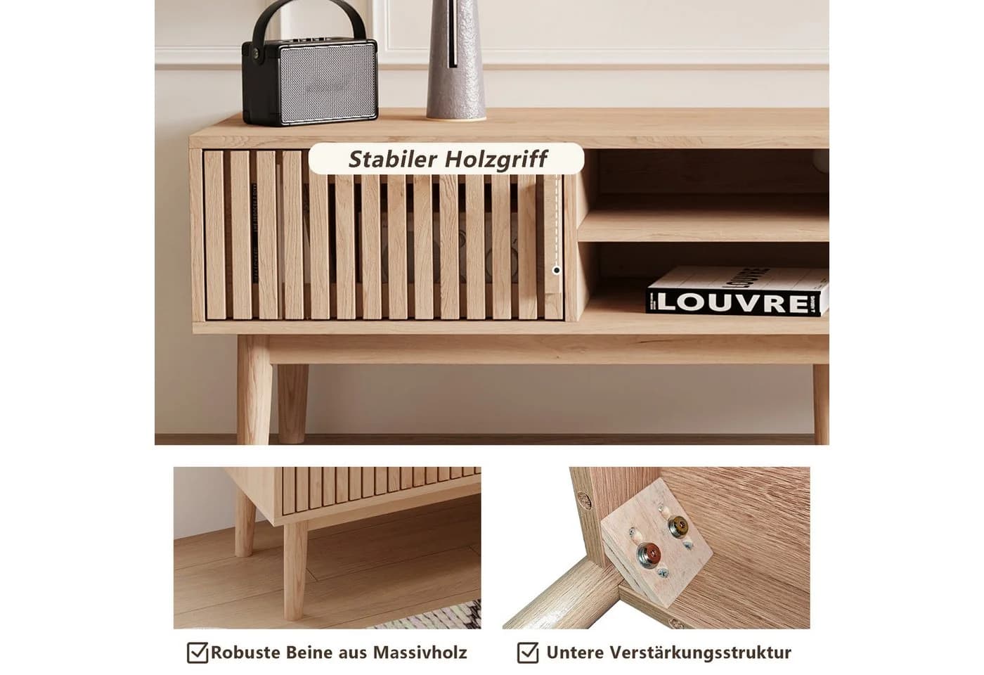 FUROKOY TV-Schrank Lowboard 2 Türen 2 Ablagefächer 150x40x48 cm - Bild 5
