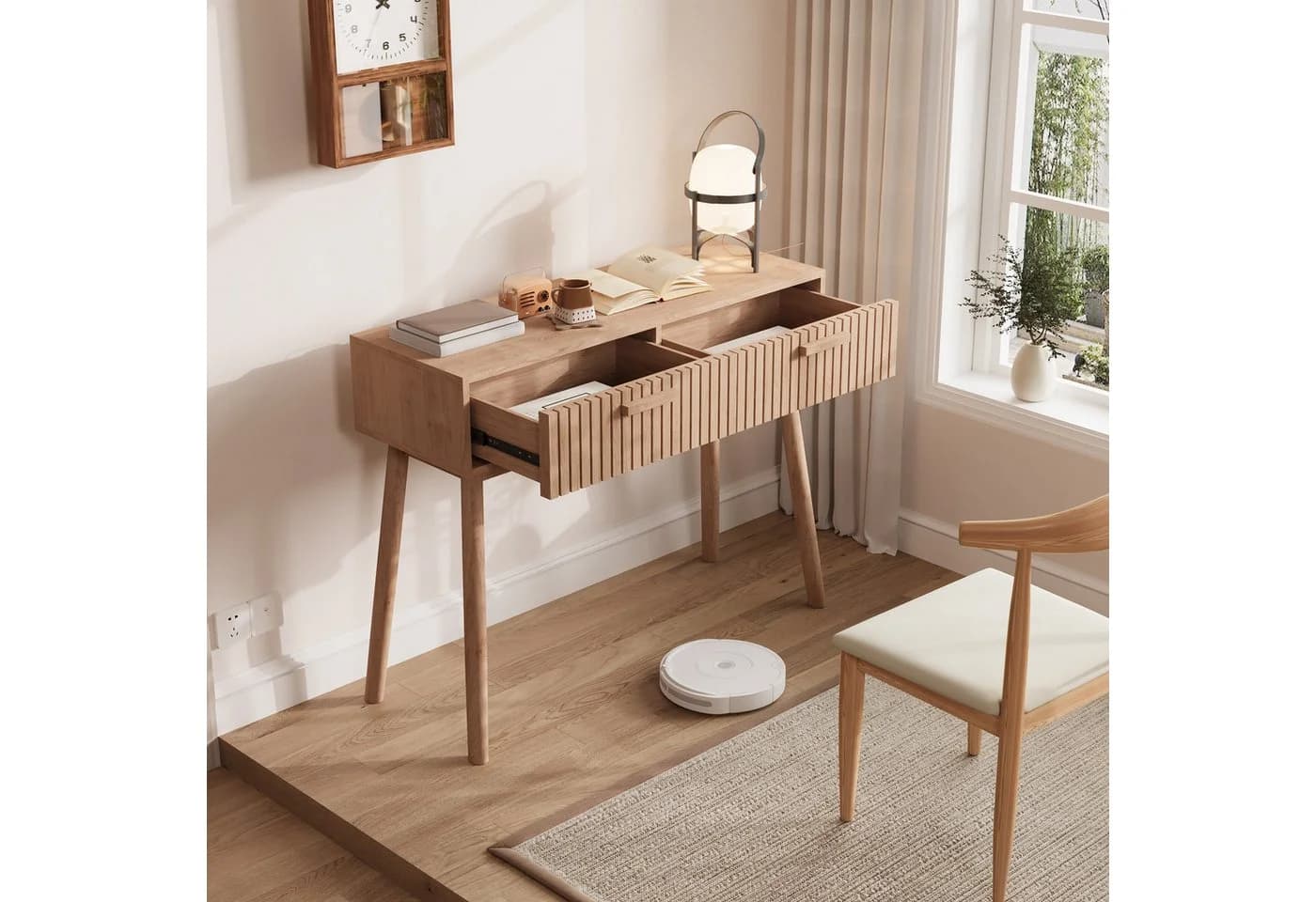 FUROKOY Schminktisch Frisiertisch mit 2 Schubladen Natürliche Holzfarbe - Bild 3