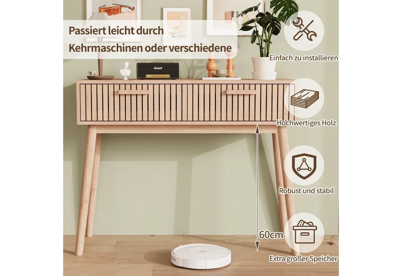FUROKOY Schminktisch Frisiertisch mit 2 Schubladen Natürliche Holzfarbe - Bild 4