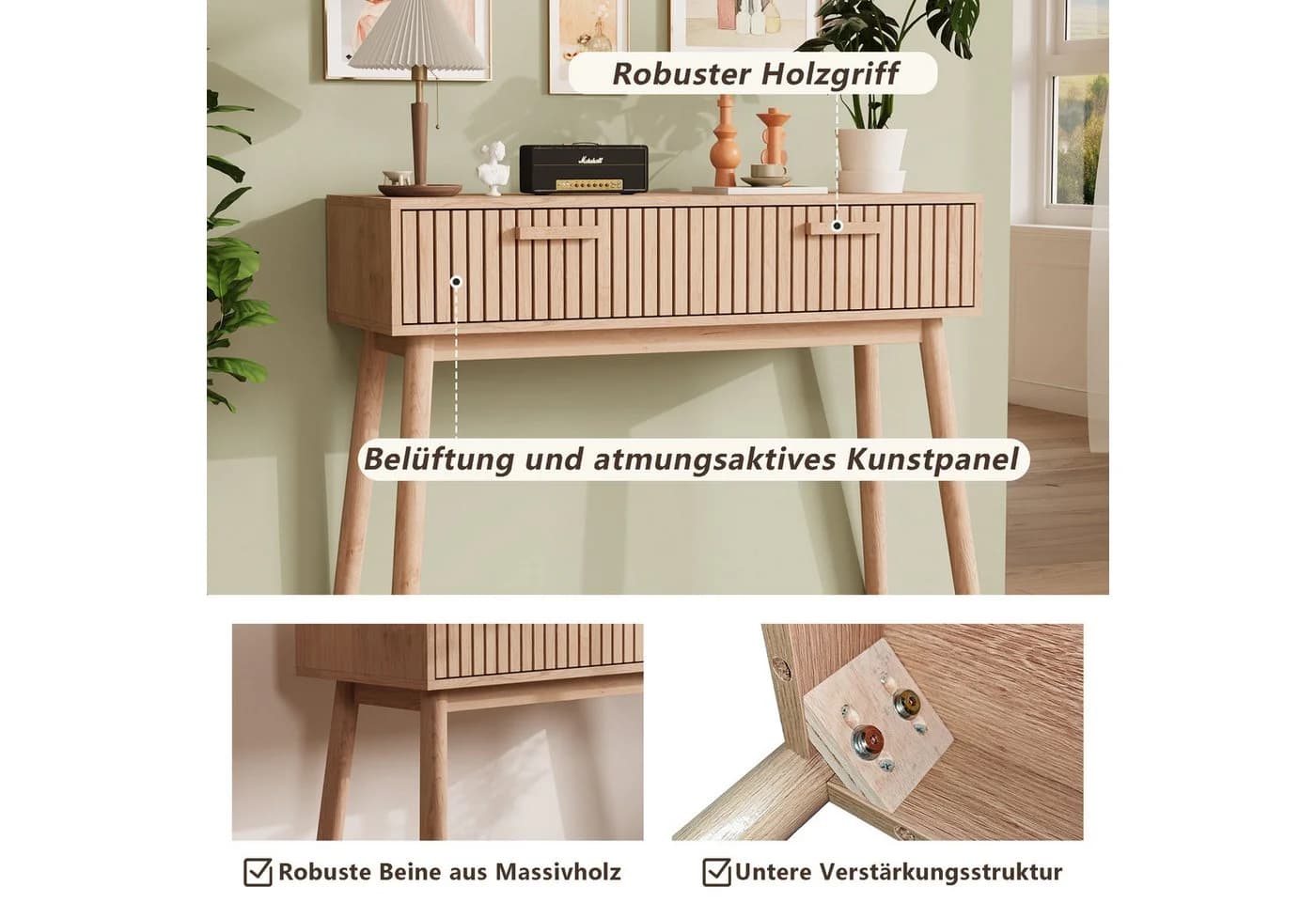 FUROKOY Schminktisch Frisiertisch mit 2 Schubladen Natürliche Holzfarbe - Bild 5