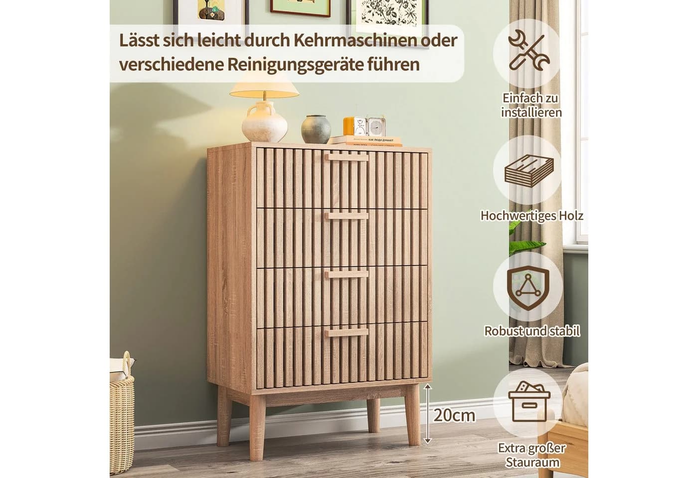 FUROKOY Sideboard Kommode Braun 4 Schubladen mit Dämpfung - Bild 4