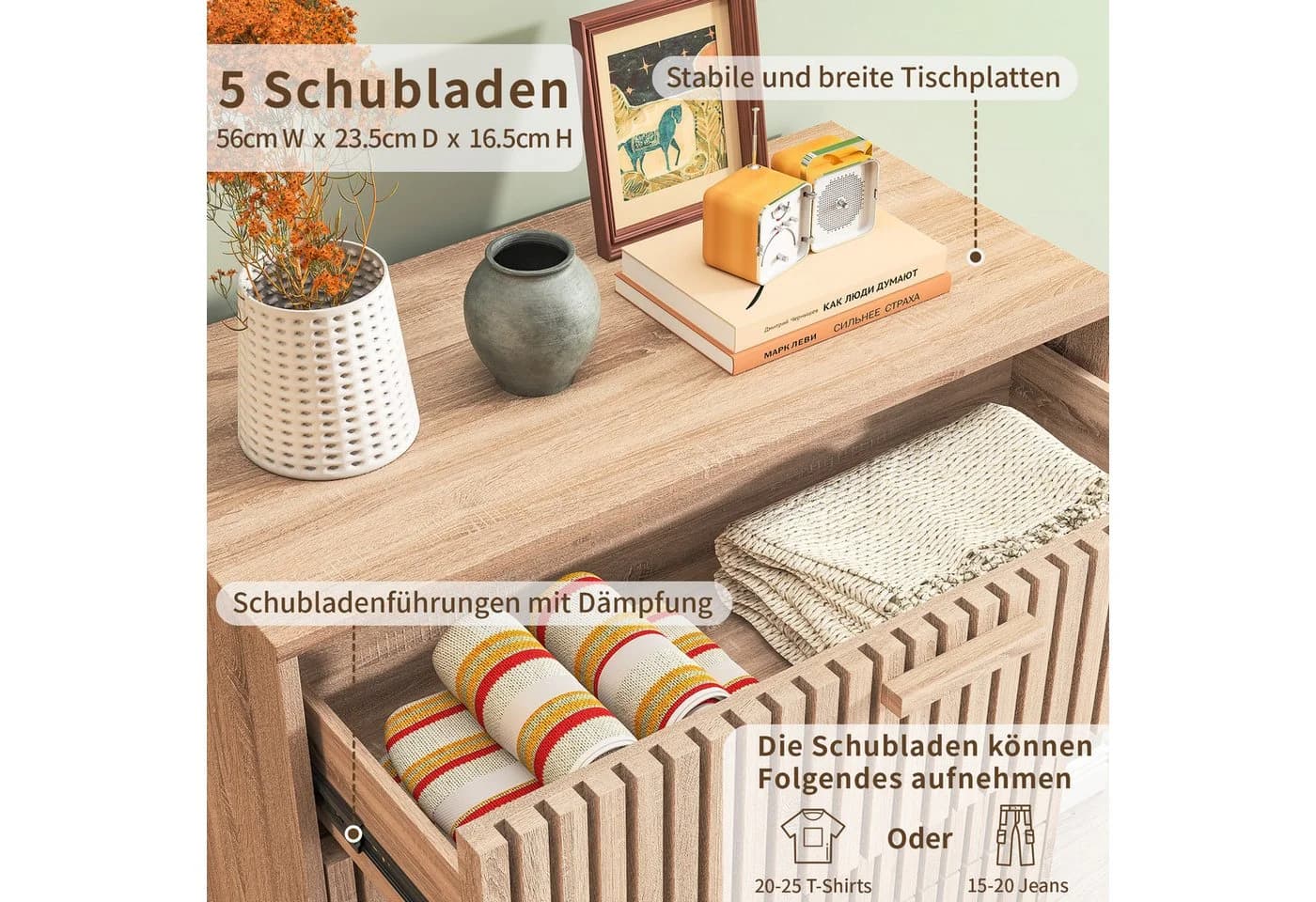 FUROKOY Sideboard Kommode Braun 4 Schubladen mit Dämpfung - Bild 5