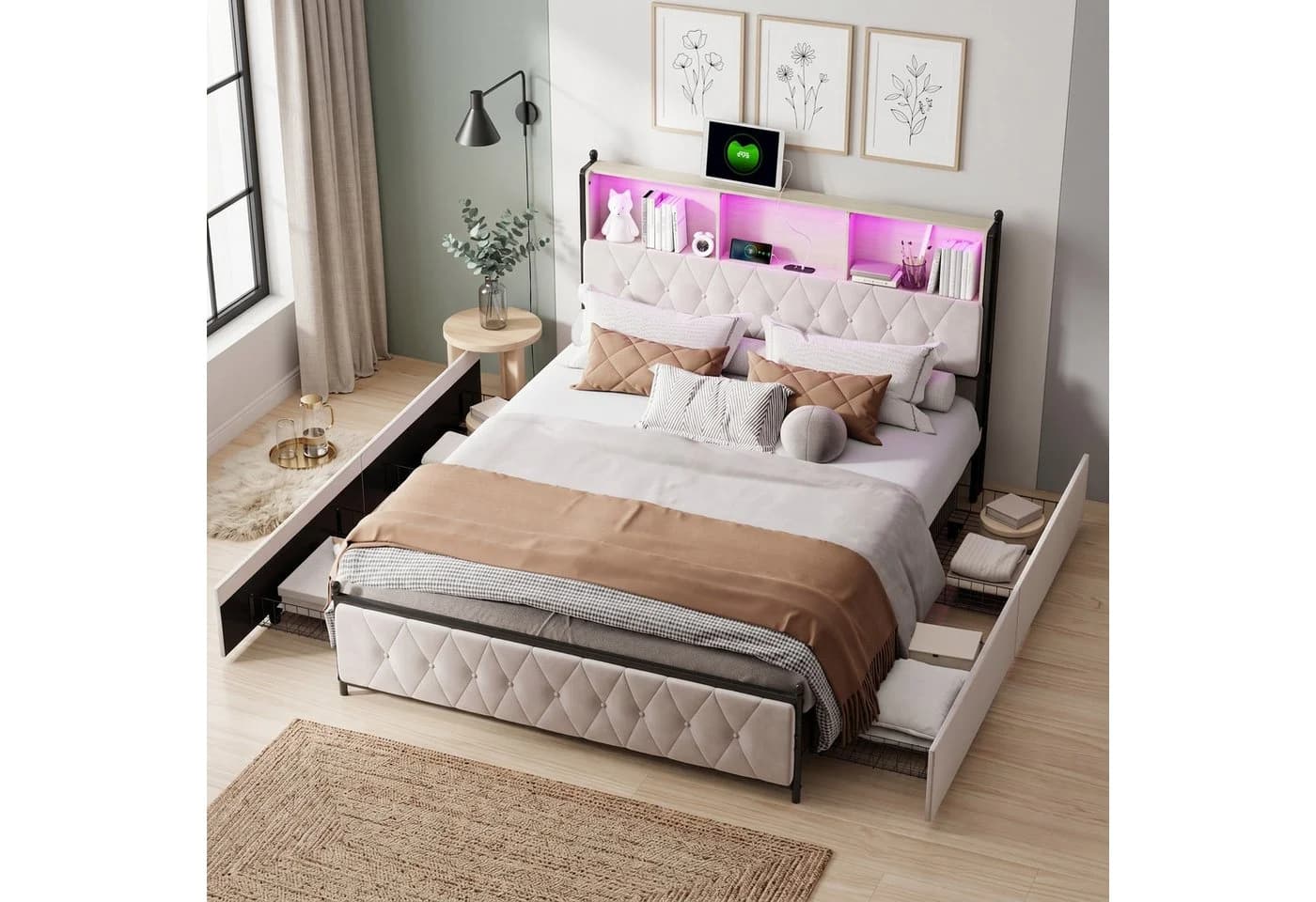 ADWOLT Polsterbett 180x200 mit Schubladen, LED & USB - Bild 2