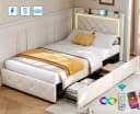 ADWOLT Polsterbett 90x200 cm Beige mit LED, USB & Schubladen Bild 2