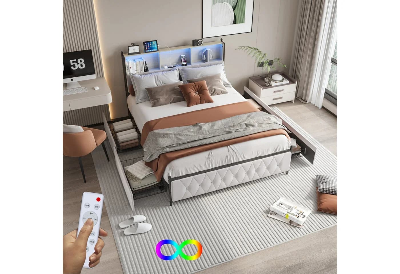 FUROKOY Polsterbett Doppelbett Stauraumbett Mit Kopfteil und Lattenrost, 140x200 cm, Samt