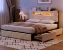ADWOLT Polsterbett 140x200 Beige Samt mit Schubladen & LED Bild 2