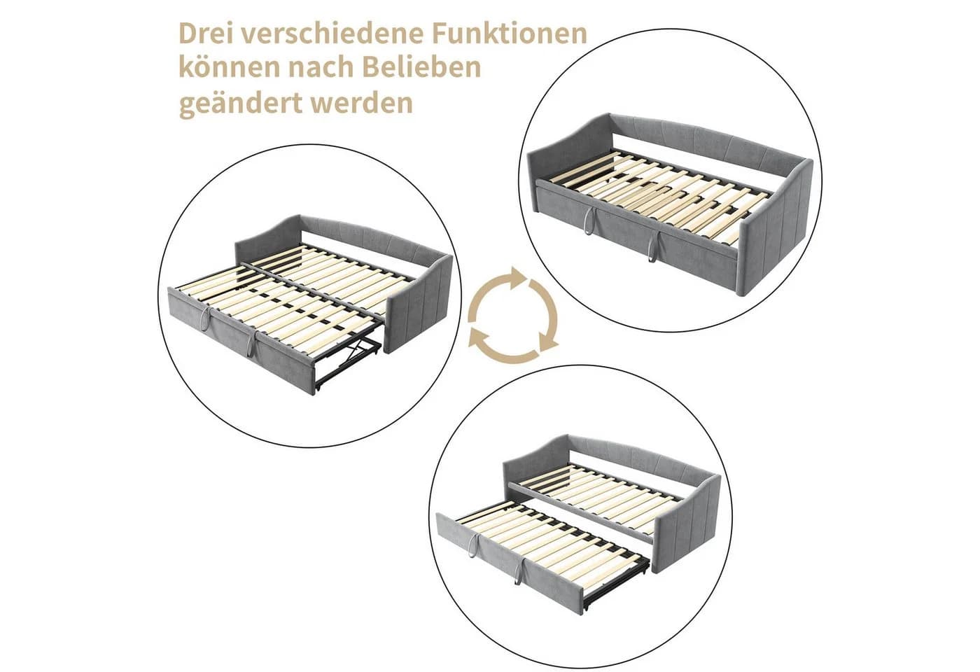 FUROKOY Schlafsofa Daybett Grau Samt mit Lattenrost - Bild 5