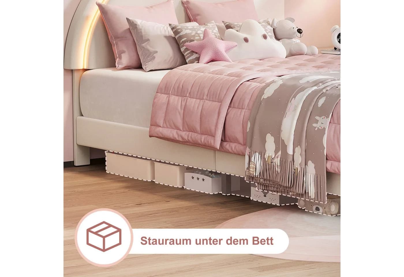 FUROKOY Polsterbett Kinderbett Hasenform 90x200 cm LED-Licht - Bild 4