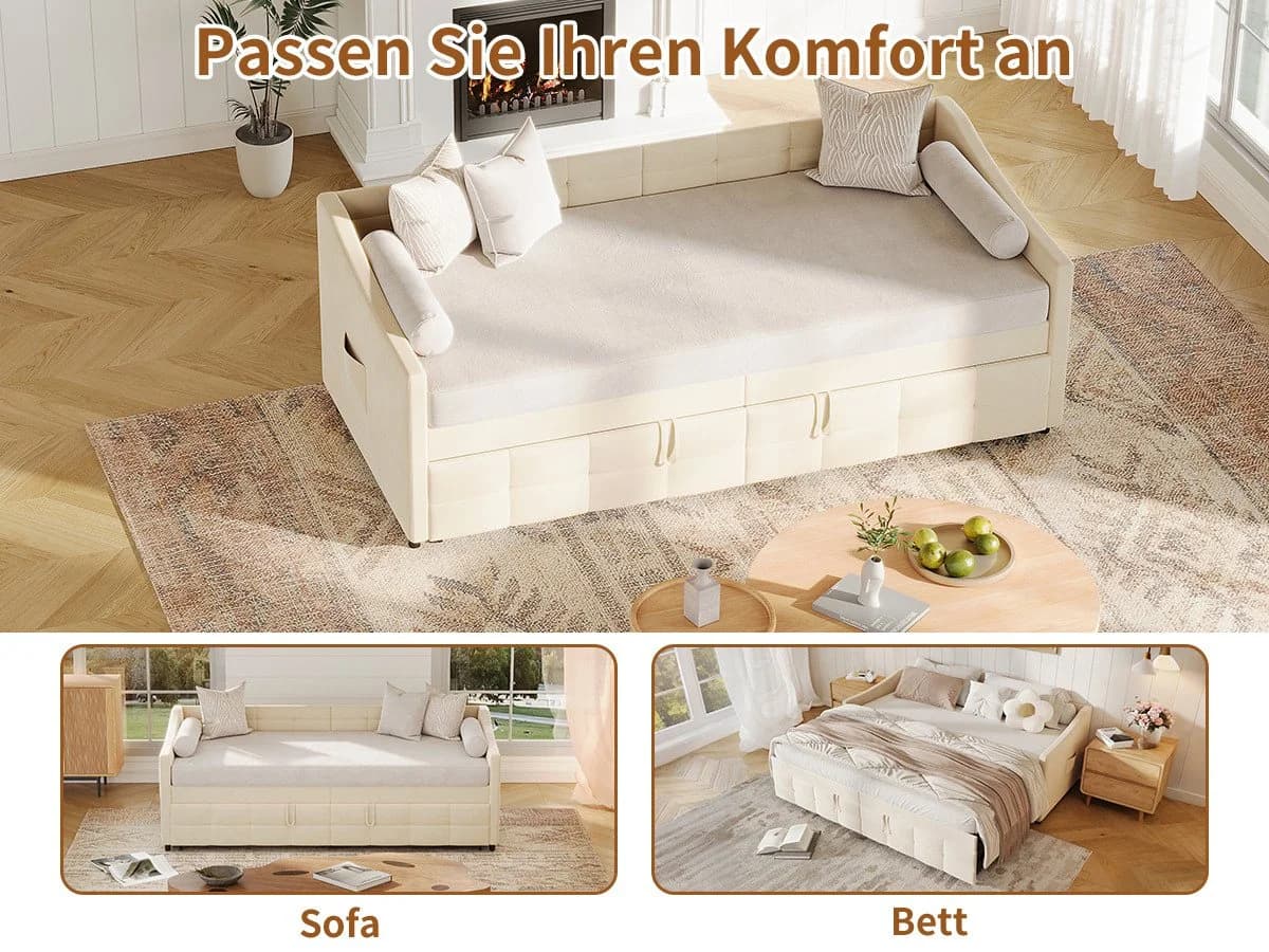 FUROKOY Schlafsofa Beige Samt mit Ausziehmechanismus - Bild 3