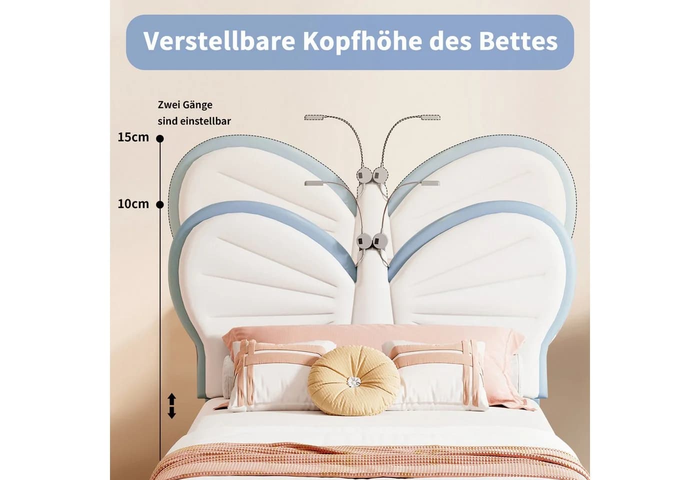 ADWOLT Polsterbett Schmetterlingsform mit LED-Leseleuchte Blau/Weiß - Bild 3