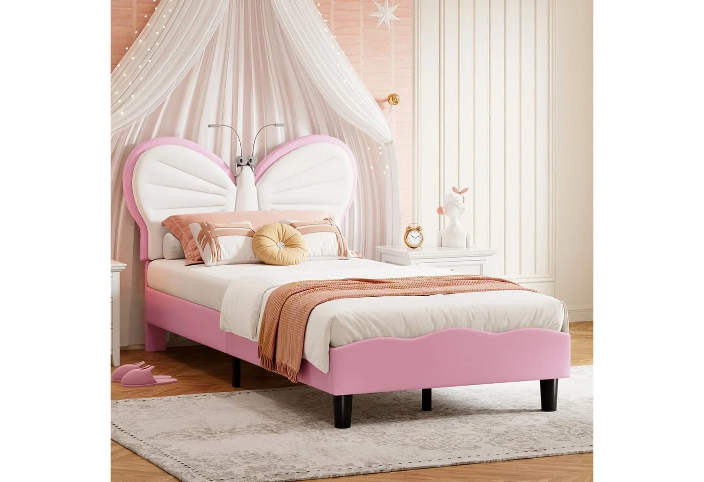 ADWOLT Polsterbett Schmetterlingsform Rosa Samt mit LED-Licht - Bild 4