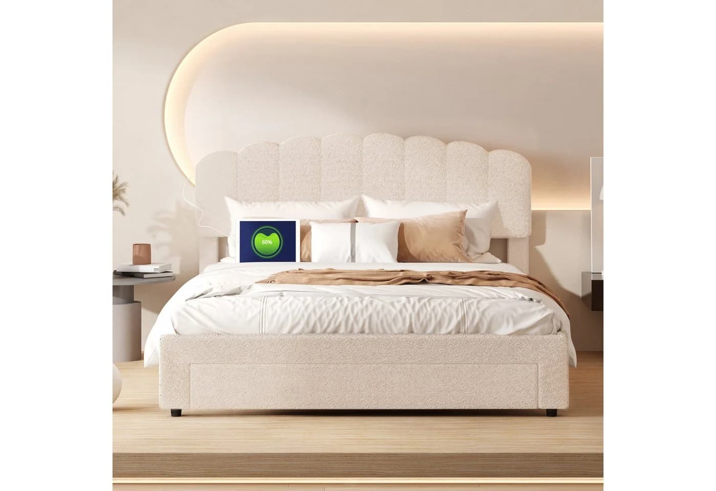 ADWOLT Polsterbett 160x200 Beige mit USB & Stauraum