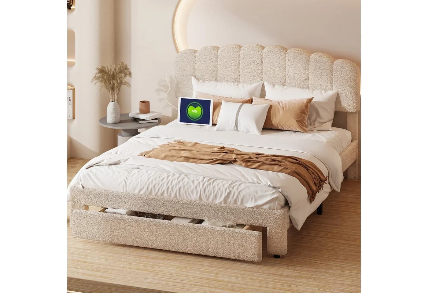 ADWOLT Polsterbett 160x200 Beige mit USB & Stauraum - Bild 2