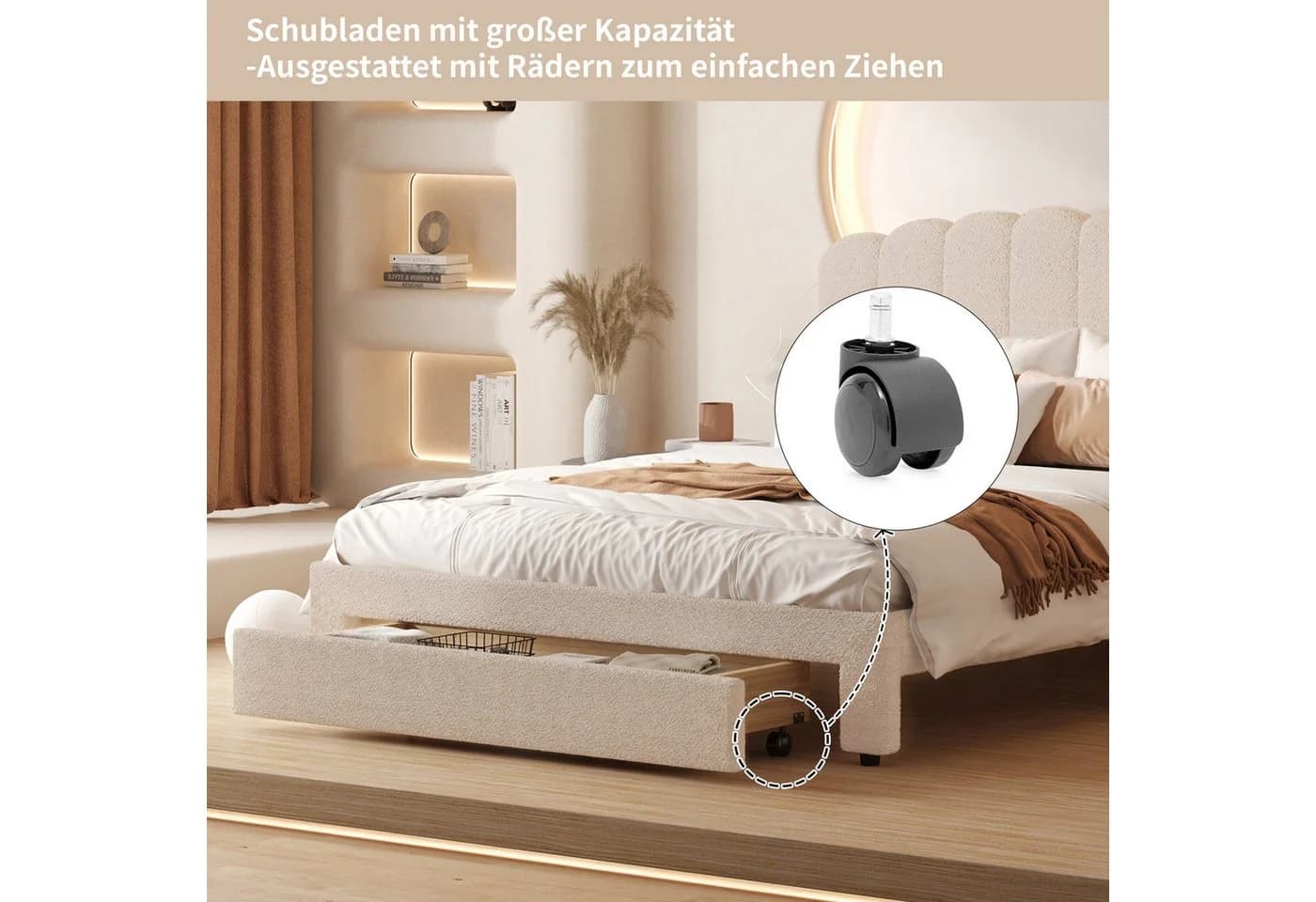 ADWOLT Polsterbett 160x200 Beige mit USB & Stauraum - Bild 5