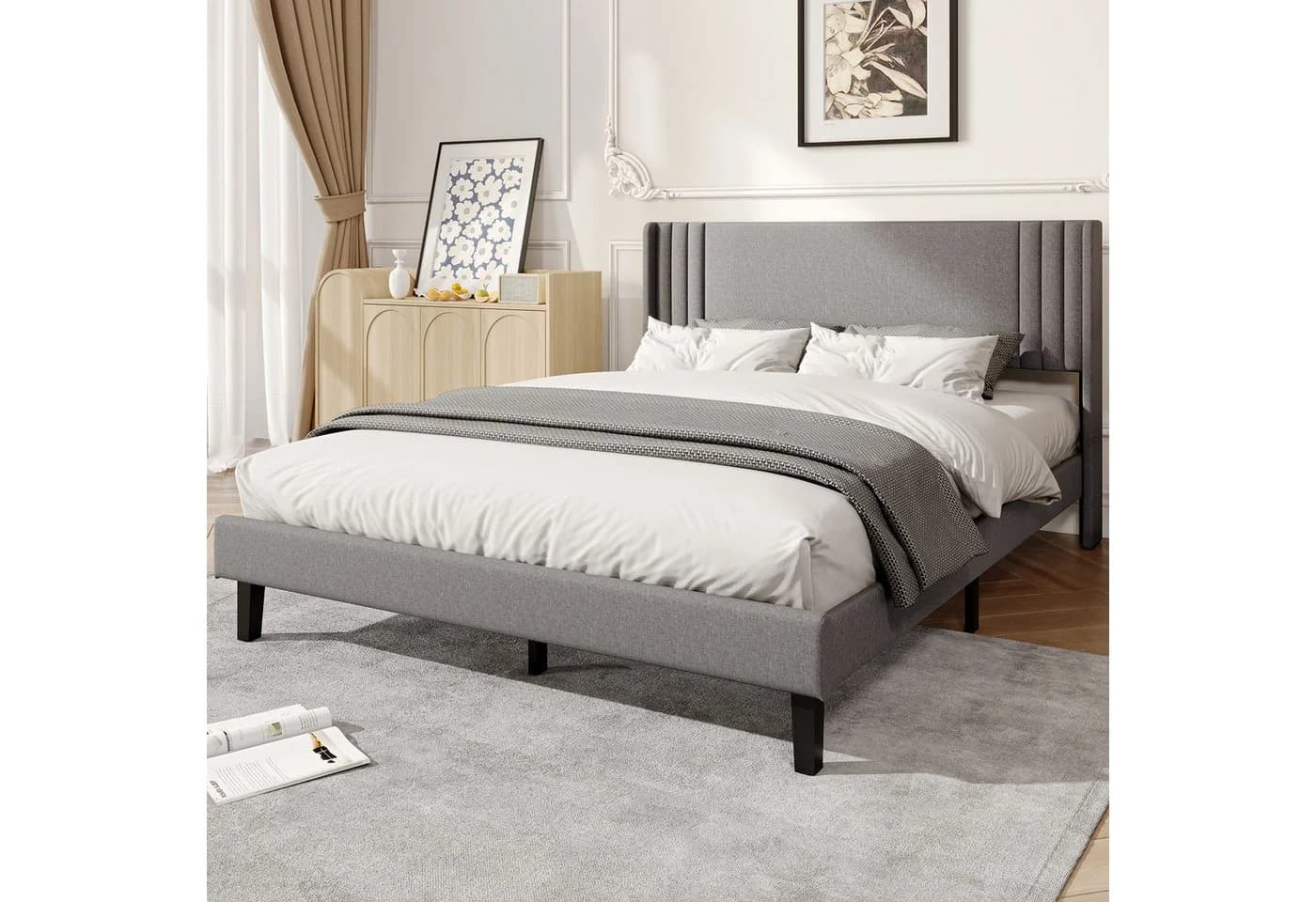 ADWOLT Polsterbett Grau Leinenstoff Doppelbett mit Kopfteil - Bild 2