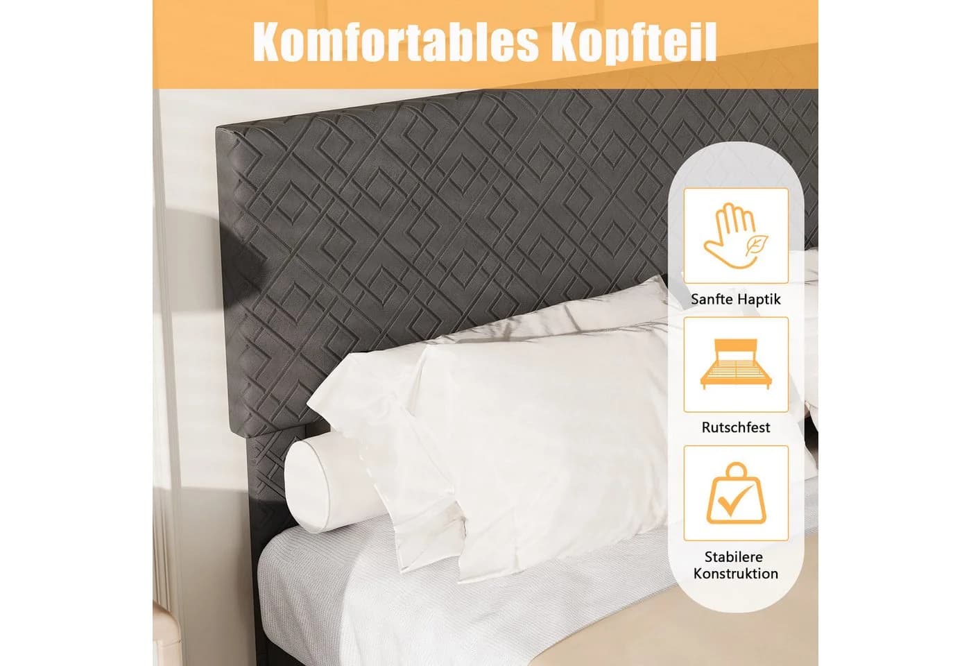 ADWOLT Polsterbett 160x200 cm Grau Verstellbares Kopfteil Leinenstoff - Bild 5