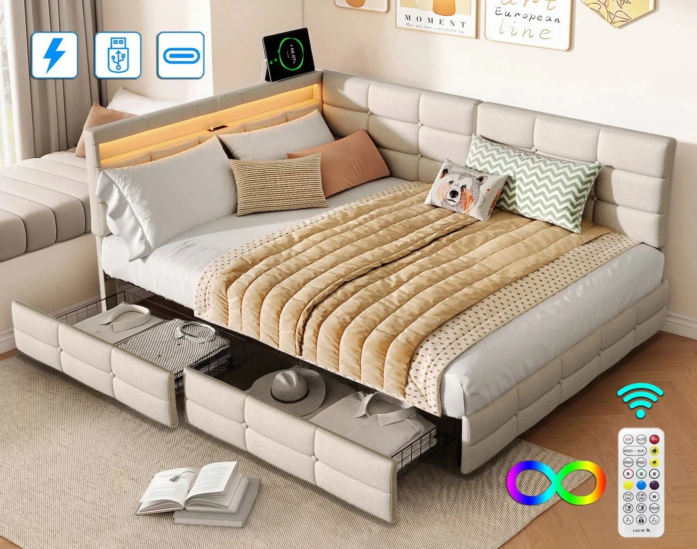 ADWOLT Schlafsofa Daybett mit LED-Licht und USB-Anschluss - Bild 2