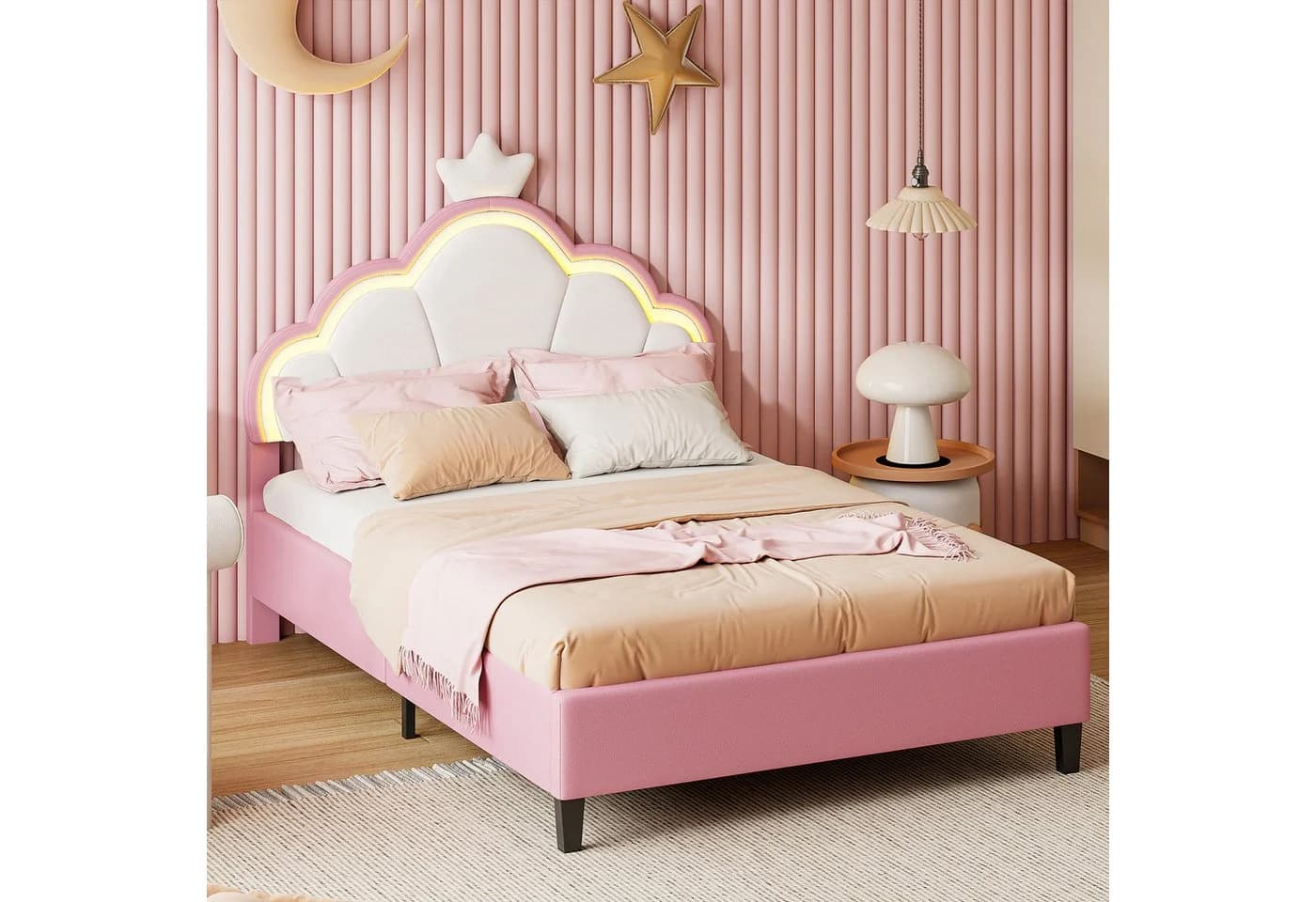 zebery Polsterbett Rosa mit LED-Beleuchtung und verstellbarem Kopfteil - Bild 4