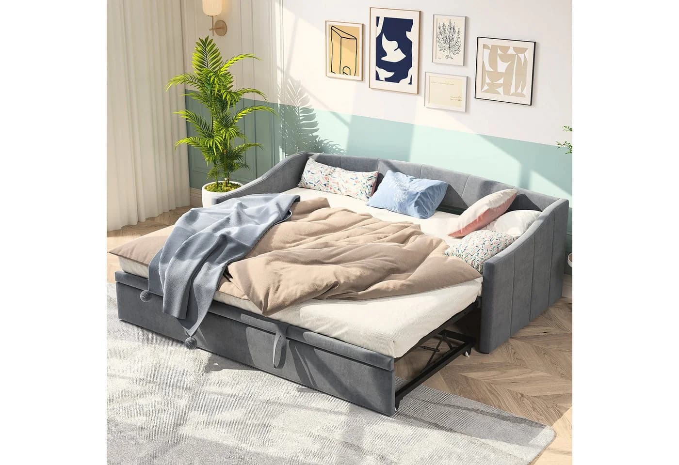zebery Schlafsofa Polsterbett Daybett Grau Samtstoff
