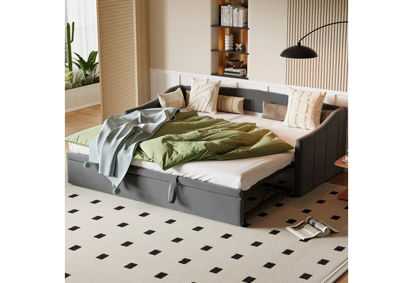 zebery Schlafsofa Polsterbett Daybett Grau Samtstoff - Bild 2