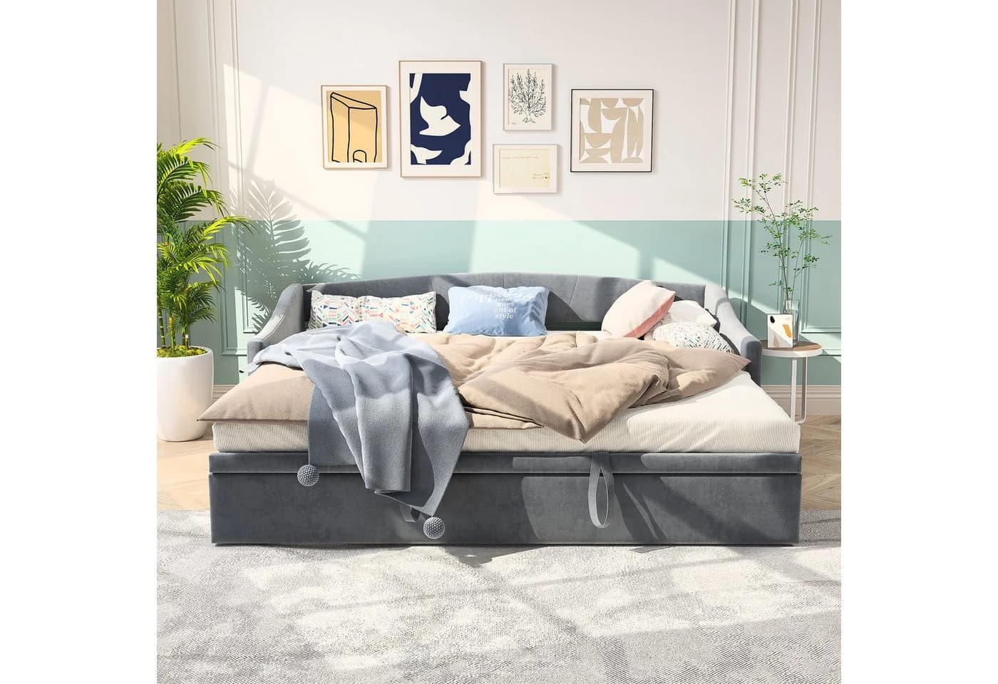 zebery Schlafsofa Polsterbett Daybett Grau Samtstoff - Bild 5