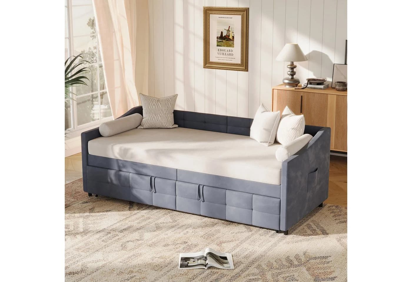 zebery Schlafsofa Polsterbett Daybett Grau Samtstoff - Bild 4