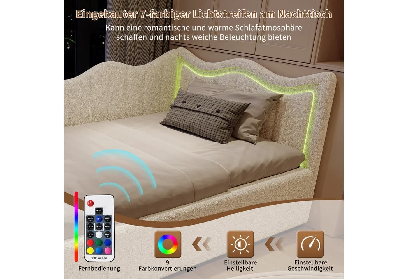 zebery Schlafsofa Daybett mit Bettkasten und LED-Beleuchtung Weiß Samt