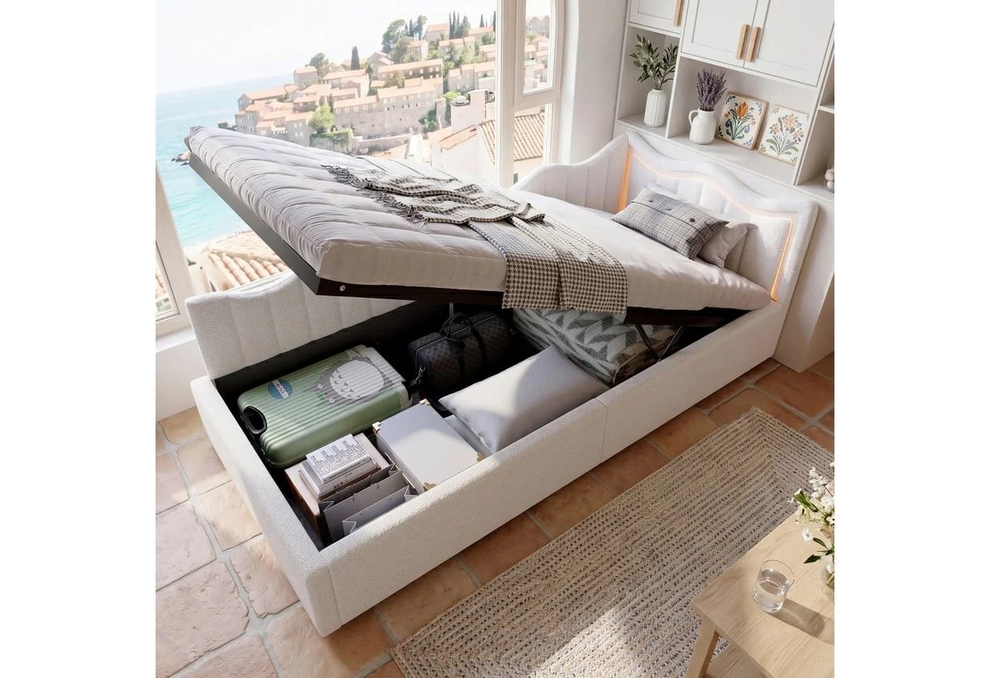 zebery Schlafsofa Daybett mit Bettkasten und LED-Beleuchtung Weiß Samt - Bild 2