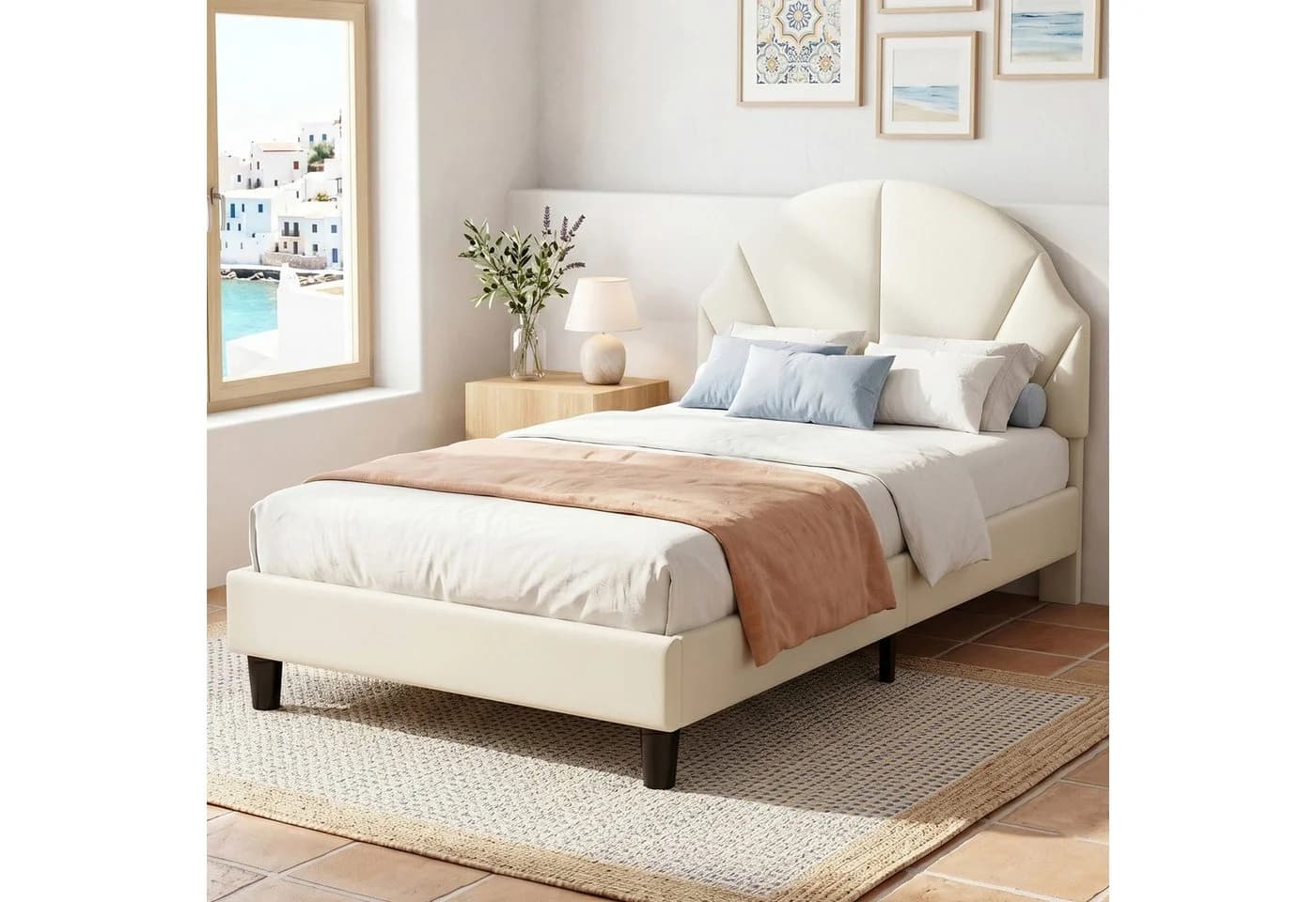 zebery Kinderbett Polsterbett Beige Samt mit verstellbarem Kopfteil - Bild 2