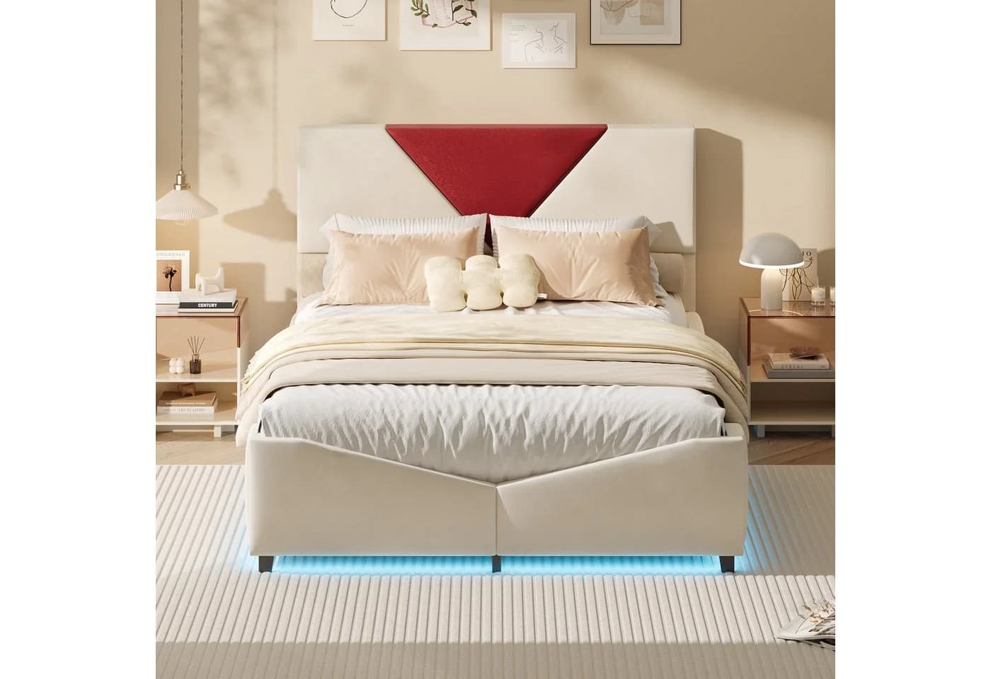 zebery Polsterbett Stauraumbett Beige Samt mit LED-Beleuchtung - Bild 4