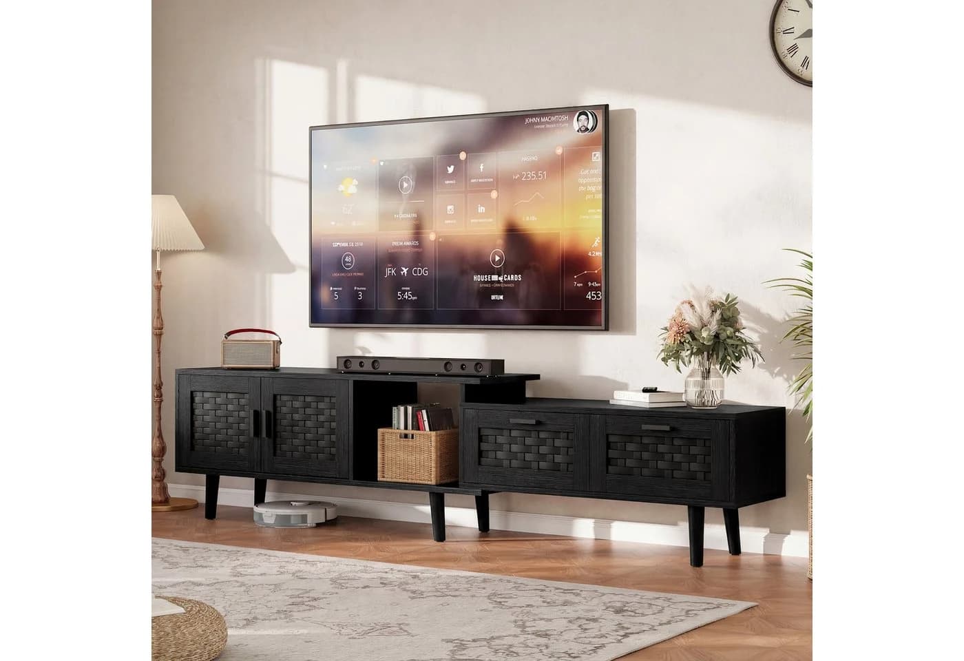 BELUPAI TV-Schrank Lowboard Schwarz mit Bambusflechtung - Bild 2