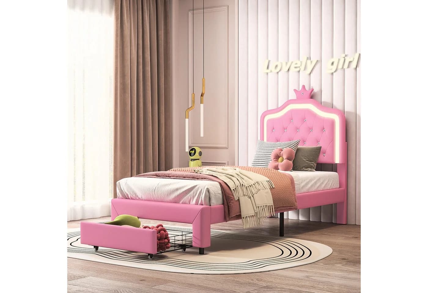 zebery Polsterbett Rosa mit LED-Beleuchtung & Stauraum - Bild 4