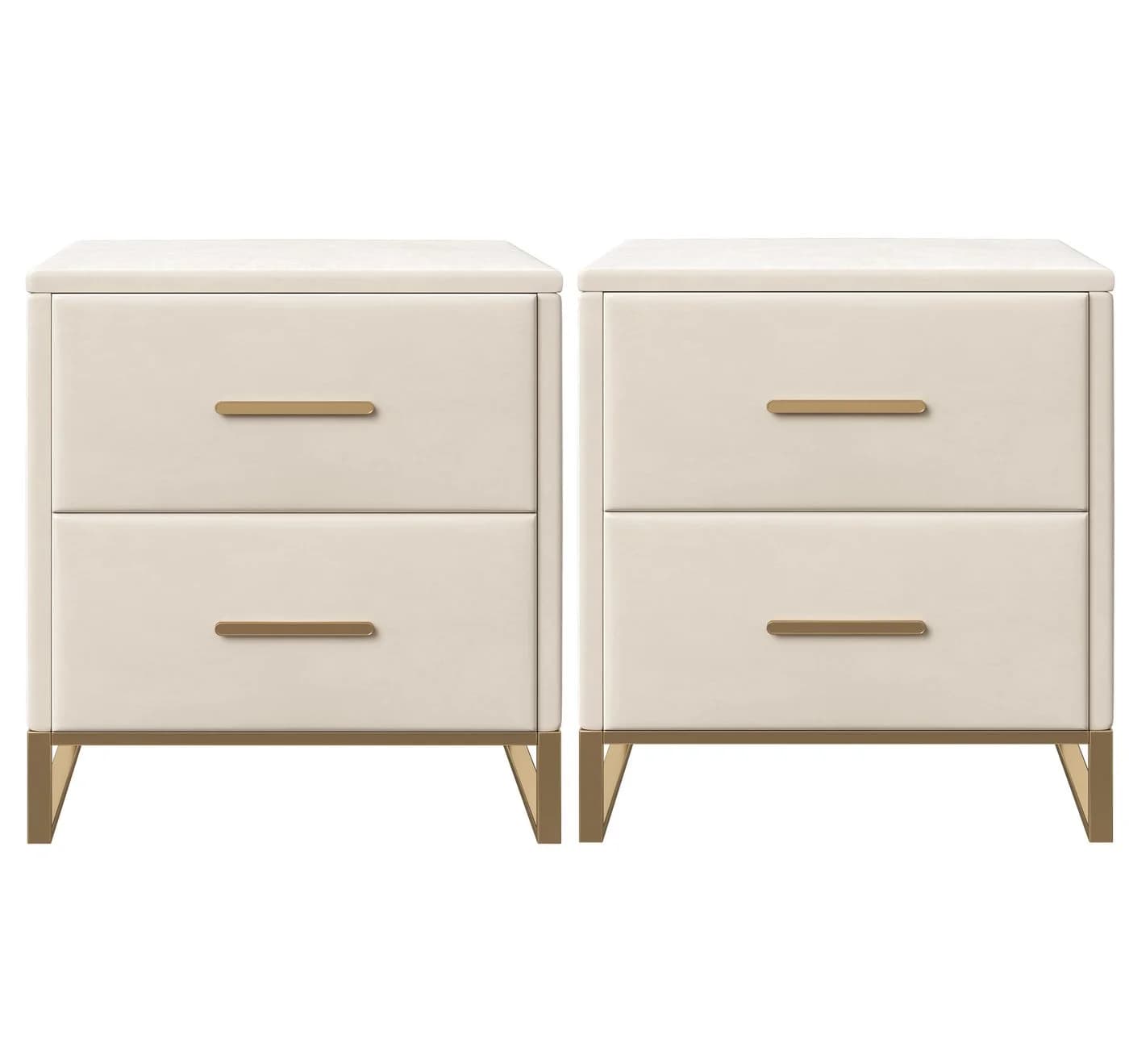 zebery Nachttisch 2er-Set Beige Samt mit 2 Schubladen - Bild 2