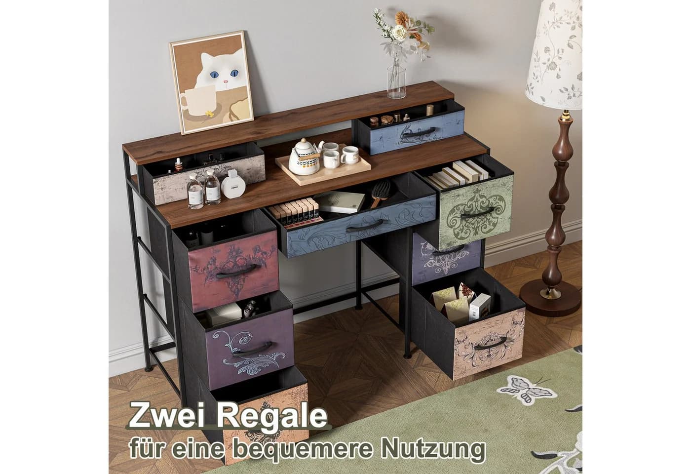 zebery Schminktisch mit 9 Schubladen und Stahlgestell Schwarz - Bild 3