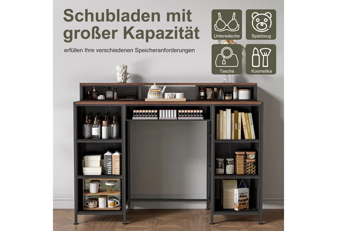 zebery Schminktisch mit 9 Schubladen und Stahlgestell Schwarz - Bild 4