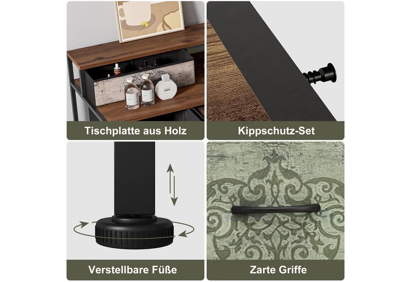 zebery Schminktisch mit 9 Schubladen und Stahlgestell Schwarz - Bild 5