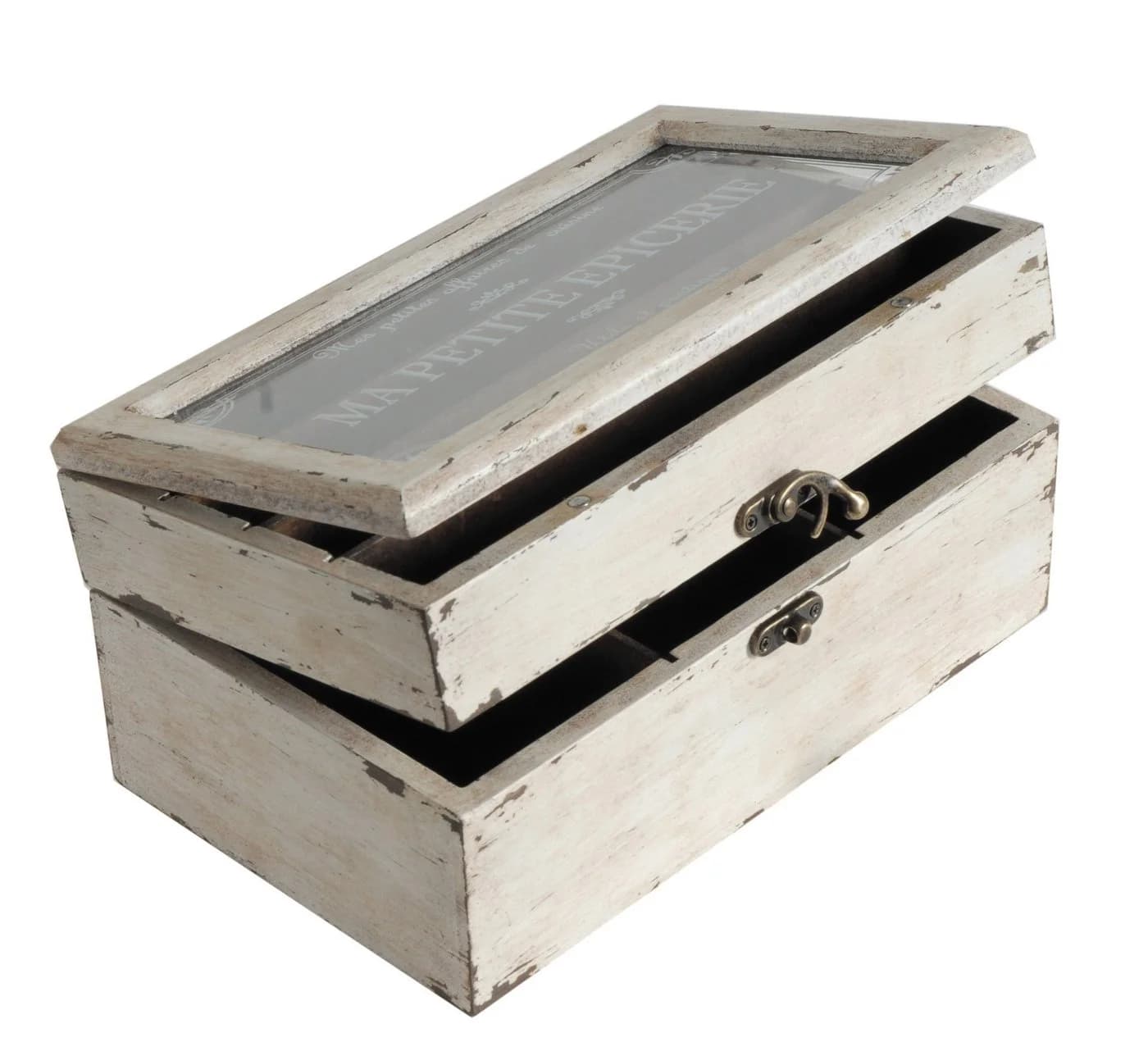 AnticLine Dekotablett Verglaste Holz-Box Antikweiß