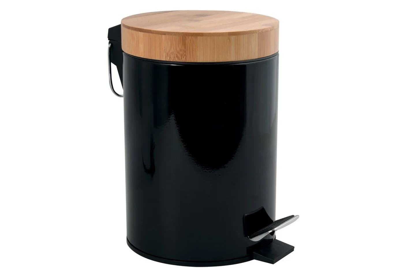 MSV Kosmetikeimer AZA Edelstahl Treteimer Bambus Softclose 3L Schwarz - Bild 2