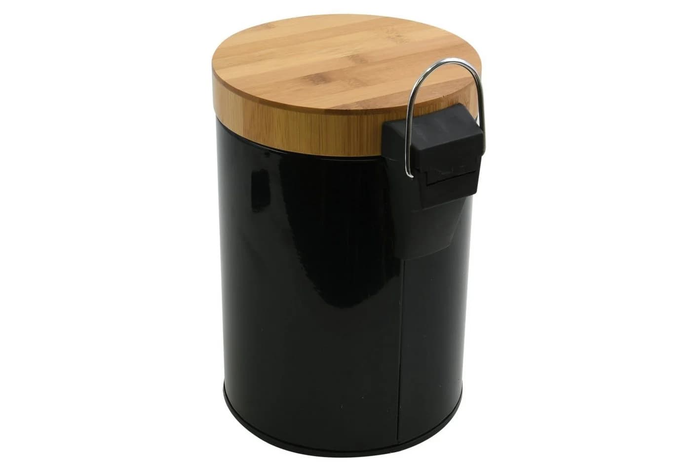MSV Kosmetikeimer AZA Edelstahl Treteimer Bambus Softclose 3L Schwarz - Bild 4