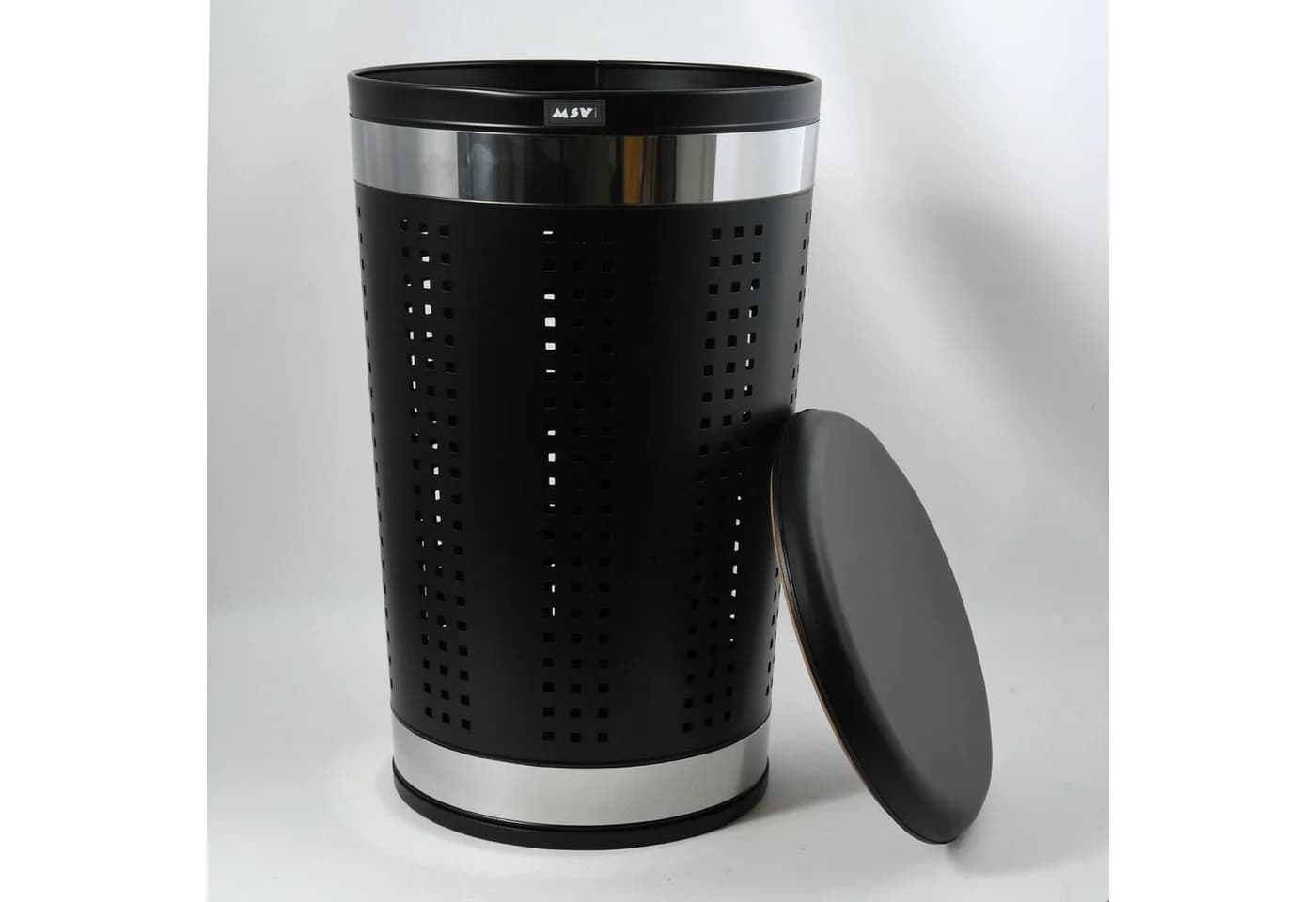 MSV Wäschetonne mit Sitzkissen 46L Edelstahl Schwarz-matt