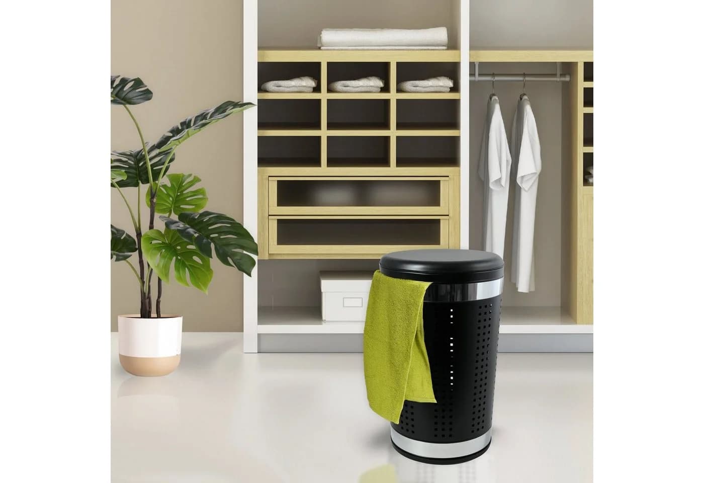 MSV Wäschetonne mit Sitzkissen 46L Edelstahl Schwarz-matt - Bild 5