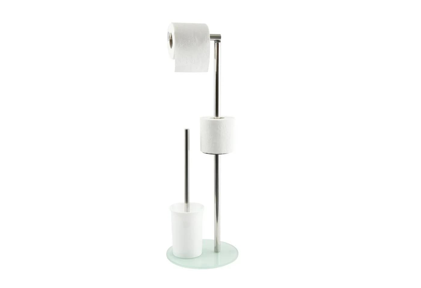 MSV Toilettenpapierhalter BERGAMO 3-in-1 WC Standgarnitur Edelstahl Weiß - Bild 2