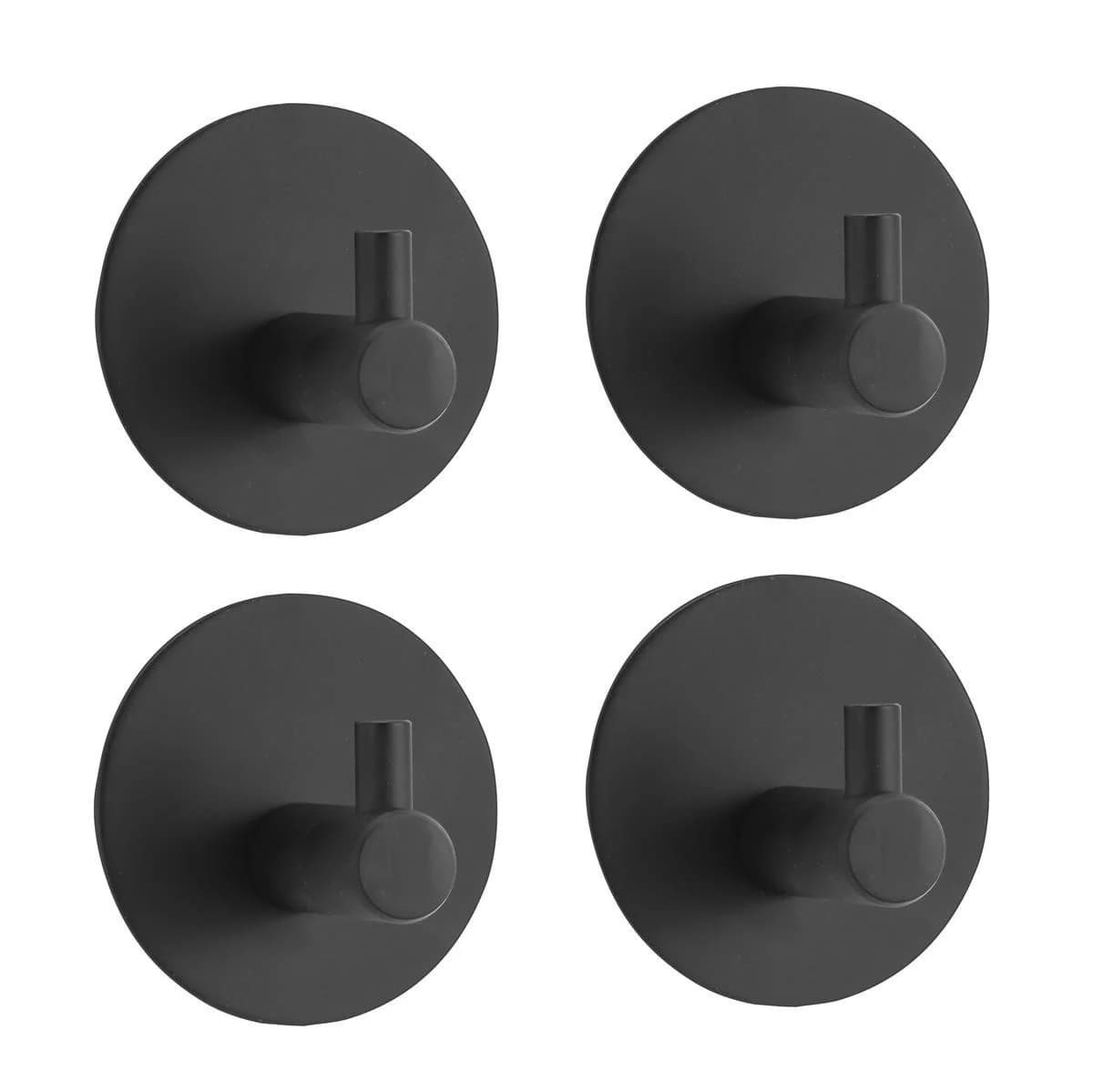 MSV Wandhaken Khéo selbstklebend 4er Set Schwarz matt Edelstahl