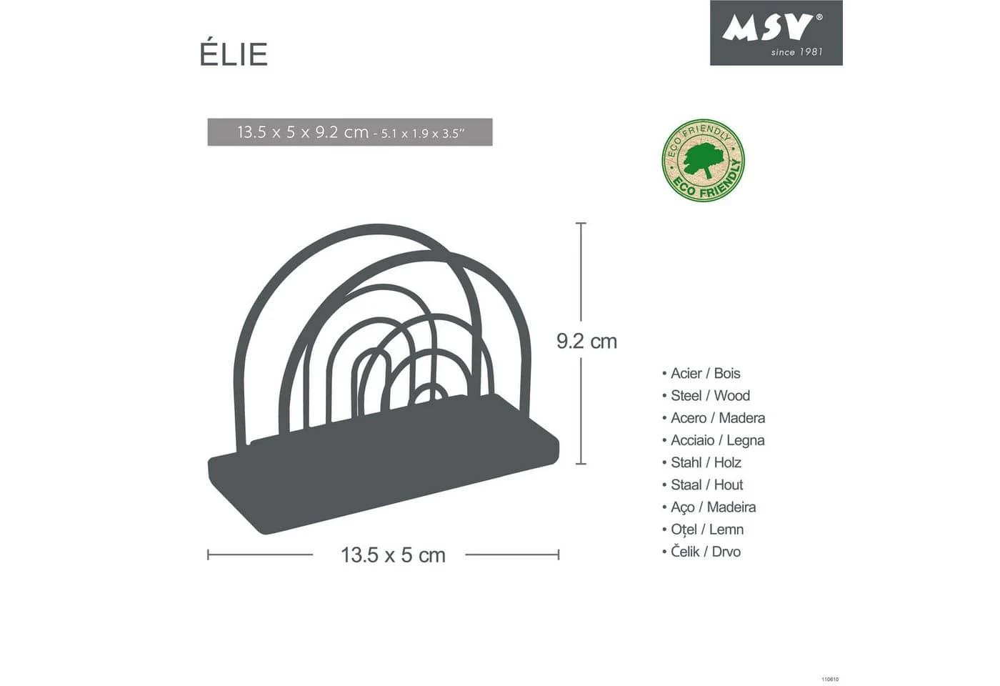 MSV Serviettenhalter Bambus & Stahl Matt-Schwarz Bistro-Look