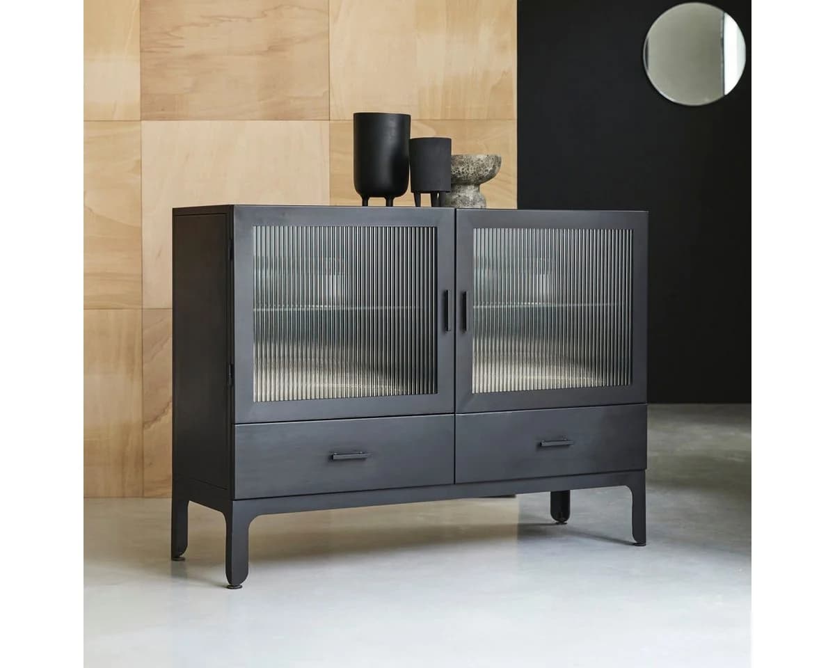 Tikamoon Buffet Vitrinenschrank Emil Schwarz Metall Glas - Bild 5