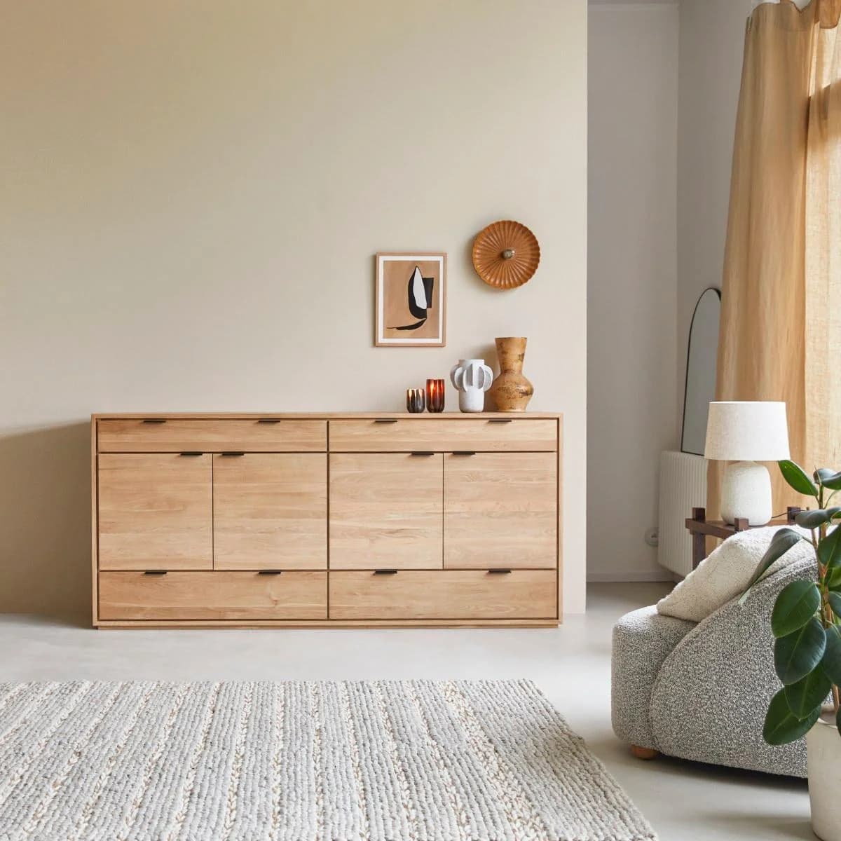 Tikamoon Sideboard Senson 200 cm Massives Eichenholz Braun