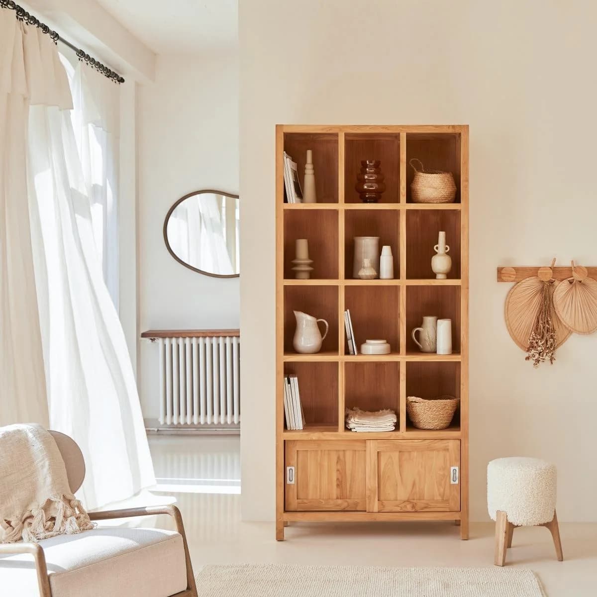 Tikamoon Bücherregal Bibliothek Teak Massivholz Modern